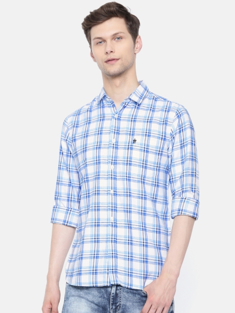 

French Connection Men Blue & White Regular Fit Checked Casual Shirt
