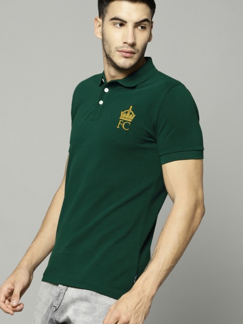 

French Connection Men Green Solid Polo Collar T-shirt