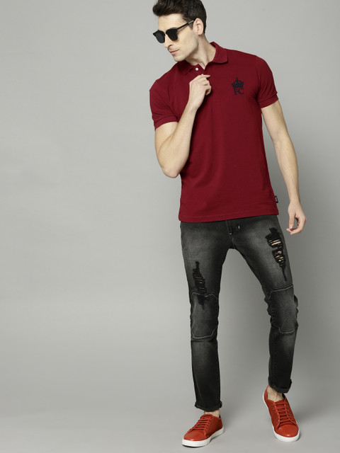 

French Connection Men Maroon Solid Polo Collar Pure Cotton T-shirt