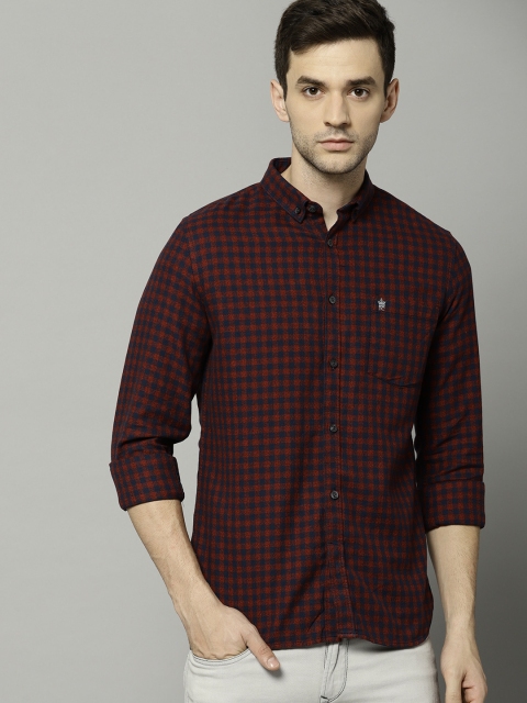 

French Connection Men Red & Navy Regular Fit Checked Casual Shirt