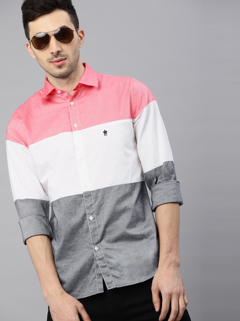 

French Connection Men Pink & White Regular Fit Colourblocked Casual Shirt