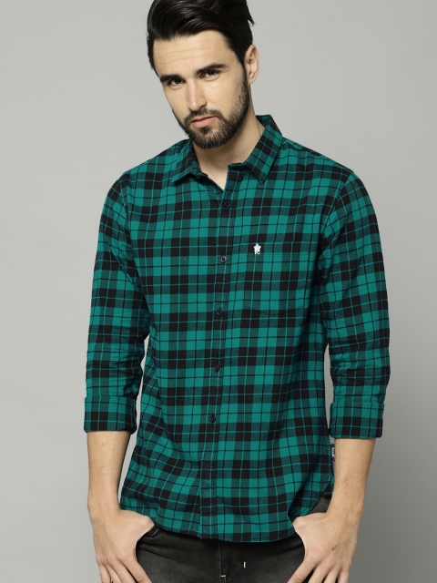 

French Connection Men Green & Black Regular Fit Checked Casual Shirt