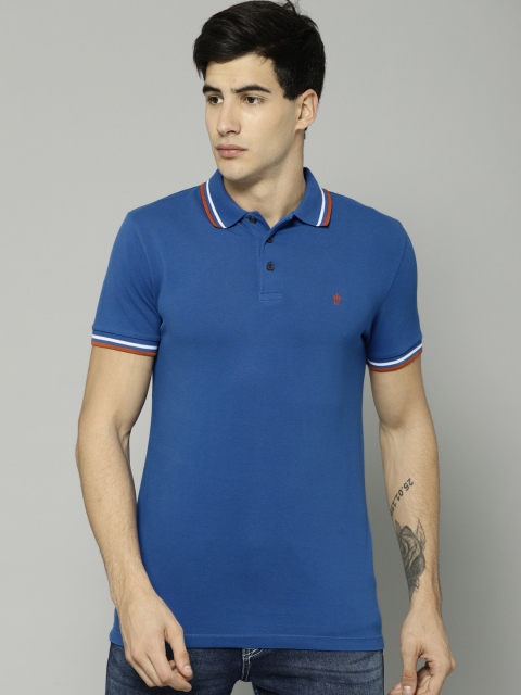 

French Connection Men Blue Solid Polo Collar Pure Cotton T-shirt