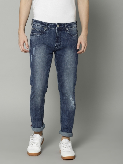 

French Connection Men Navy Blue Slim Fit Mid-Rise Low Distress Stretchable Jeans