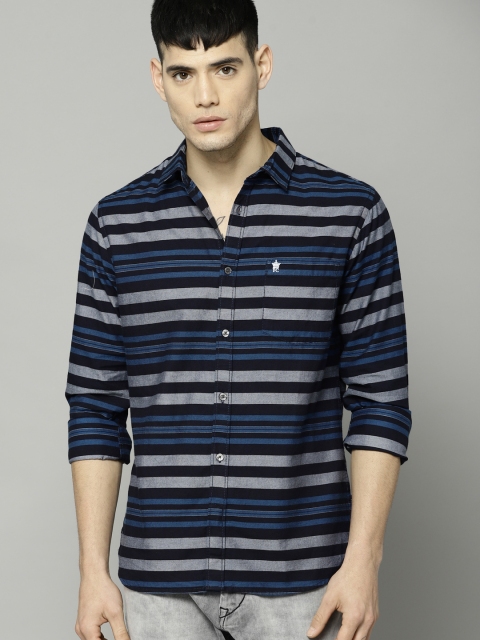 

French Connection Men Navy Regular Fit Striped Casual Shirt, Navy blue