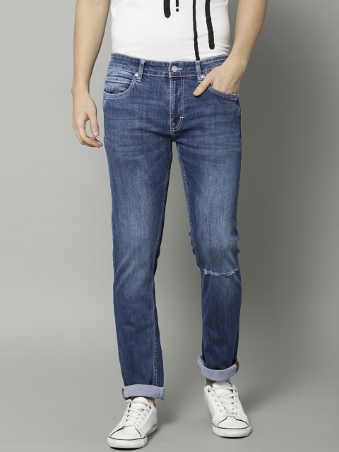 

French Connection Men Blue Slim Fit Mid-Rise Low Distress Stretchable Jeans