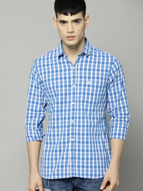 

French Connection Men Blue & White Regular Fit Checked Casual Shirt