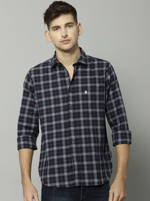 

French Connection Men Navy Blue Slim Fit Checked Casual Shirt