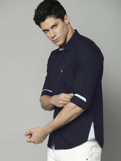 

French Connection Men Navy Regular Fit Solid Casual Shirt, Navy blue