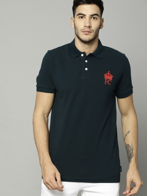 

French Connection Men Navy Blue Solid Polo Collar T-shirt