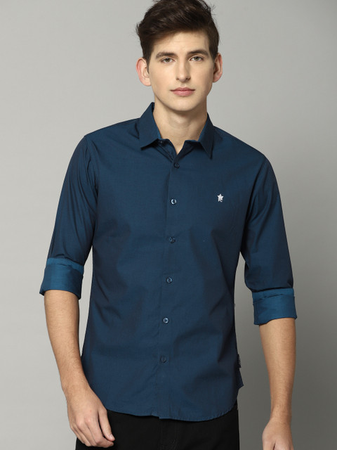 

French Connection Men Navy Blue Regular Fit Solid Casual Shirt
