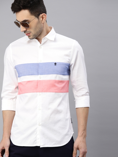 

French Connection Men White Regular Fit Colourblocked Casual Shirt