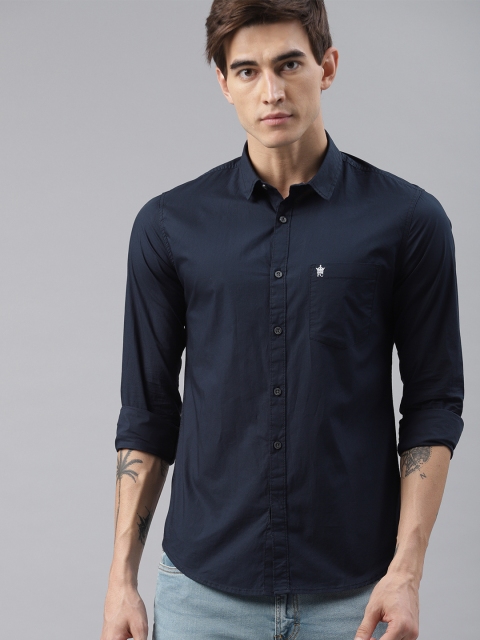 

French Connection Men Navy Blue Regular Fit Solid Casual Shirt