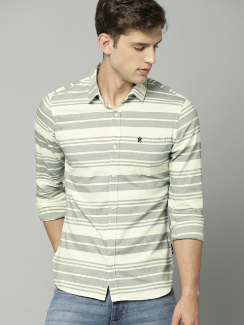 

French Connection Men Off-White & Grey Regular Fit Striped Casual Shirt