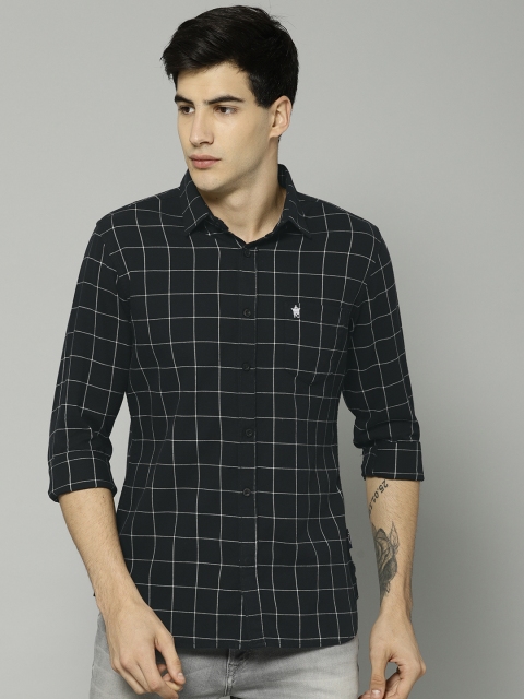 

French Connection Men Navy Blue Regular Fit Checked Casual Shirt