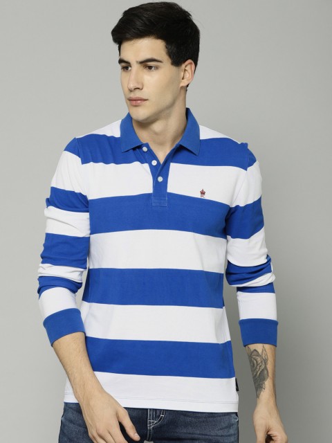 

French Connection Men Blue Striped Polo Collar T-shirt
