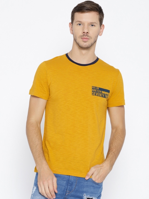 

French Connection Men Mustard Yellow Solid Round Neck T-shirt