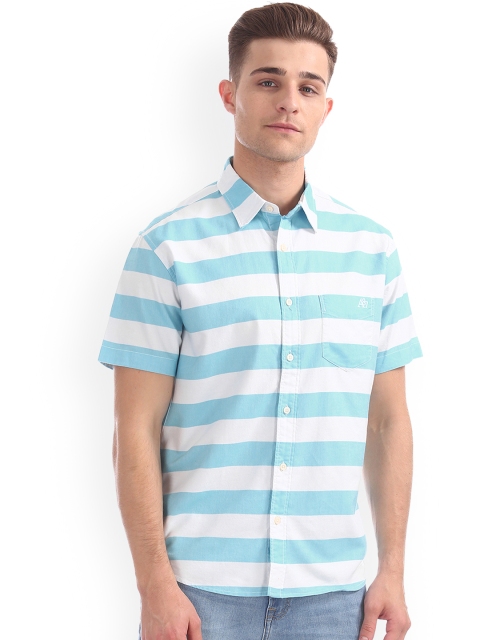 

Aeropostale Men Blue & White Regular Fit Striped Casual Shirt
