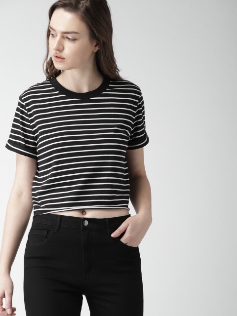 

FOREVER 21 Women Black & White Striped Crop Top