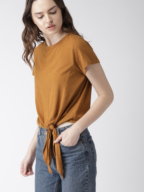 

FOREVER 21 Women Mustard Brown Solid Top