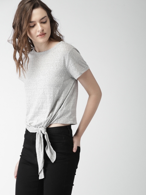 

FOREVER 21 Women Grey Melange Solid Top