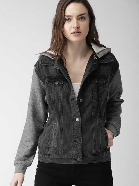 

FOREVER 21 Women Black Solid Denim Jacket