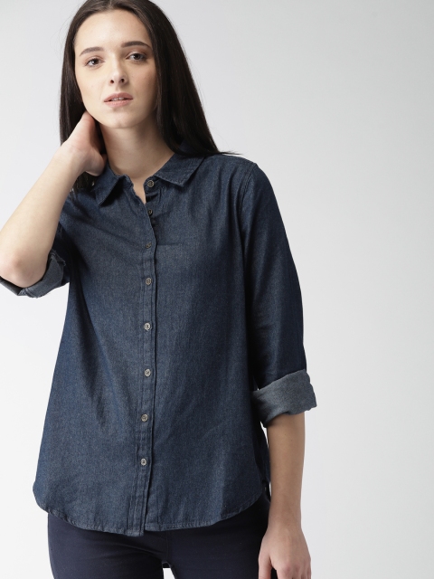

FOREVER 21 Women Blue Regular Fit Solid Casual Shirt