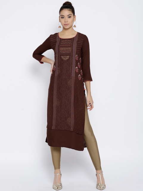 

Span Women Brown & Mauve Printed Straight Kurta