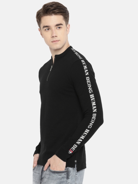 

Being Human Men Black Solid Mandarin Collar T-shirt