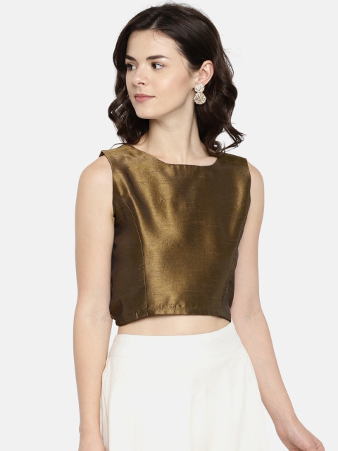 

Ira Soleil Women Gold-Toned Checked Crop Ethnic Top