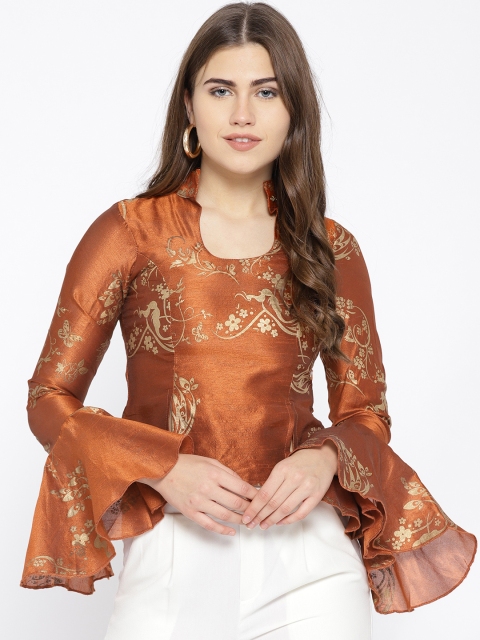 

Ira Soleil Women Rust Brown Printed Top