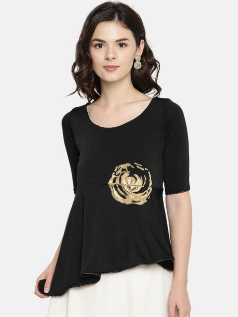 

Ira Soleil Women Black Printed Top