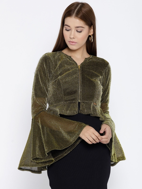

Ira Soleil Women Golden Shimmery Bolero Jacket, Gold
