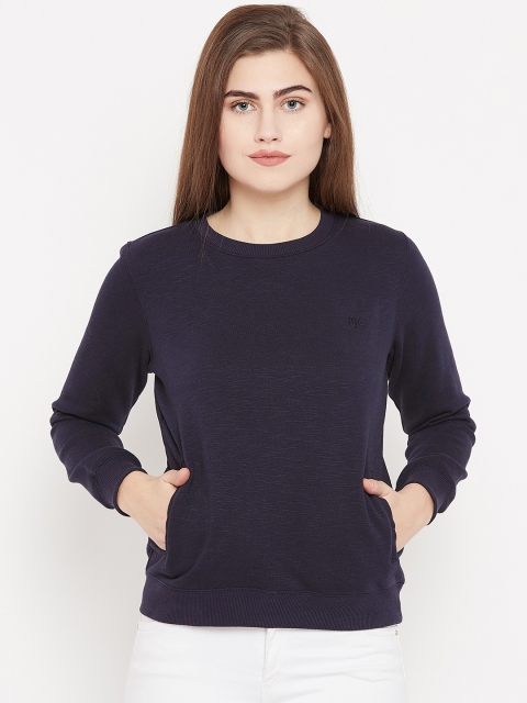 

Madame Women Navy Blue Solid Sweatshirt
