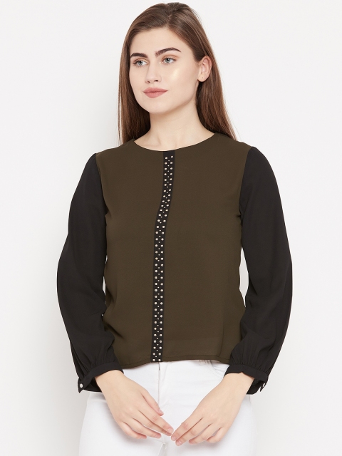 

Madame Women Olive Green Solid Top