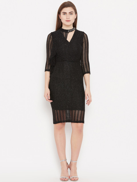 

Madame Women Black Self Design Sheath Dress