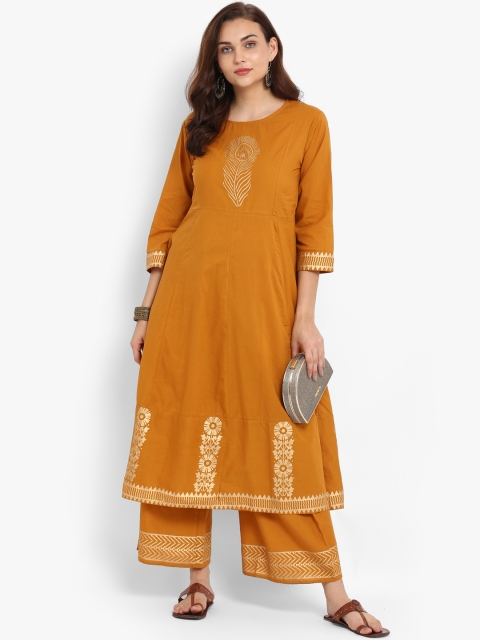 

Bhama Couture Women Mustard & Gold-Coloured Printed Kurta with Palazzos