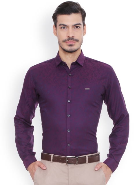 

V Dot Men Purple Slim Fit Self Design Casual Shirt