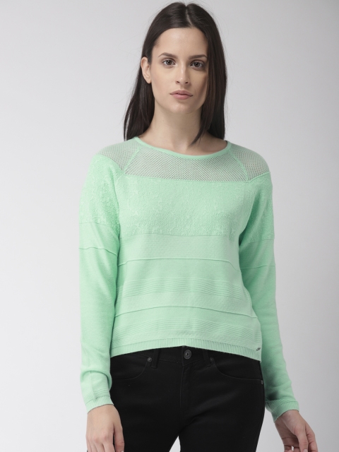 

Madame Women Sea Green Self Design Pullover