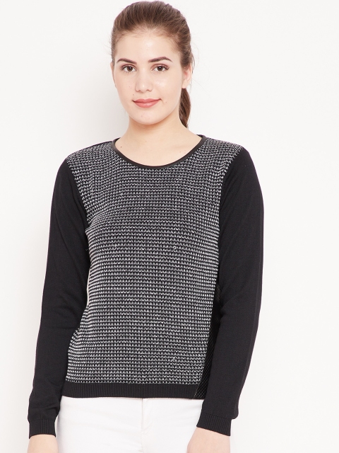

Madame Women Black & White Self Design Pullover