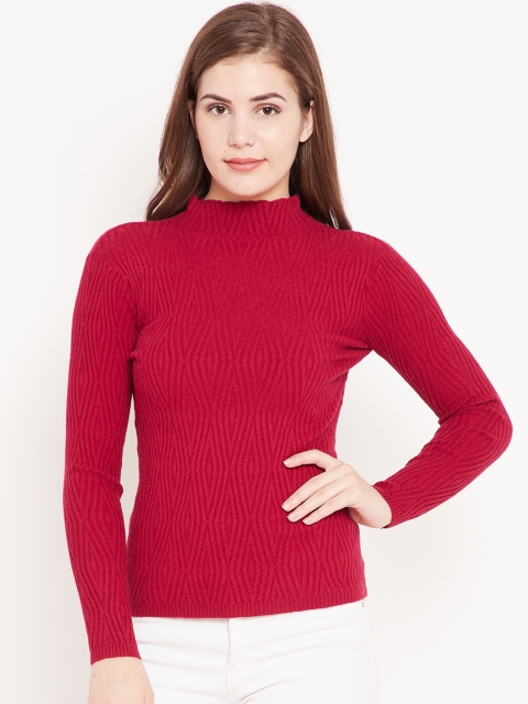 

Madame Women Maroon Ribbed Pullover