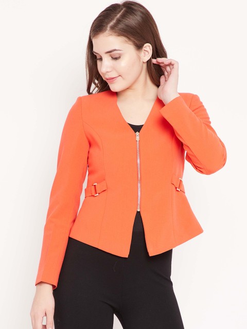 

MANGO Women Orange Solid Single-Breasted Casual Blazer