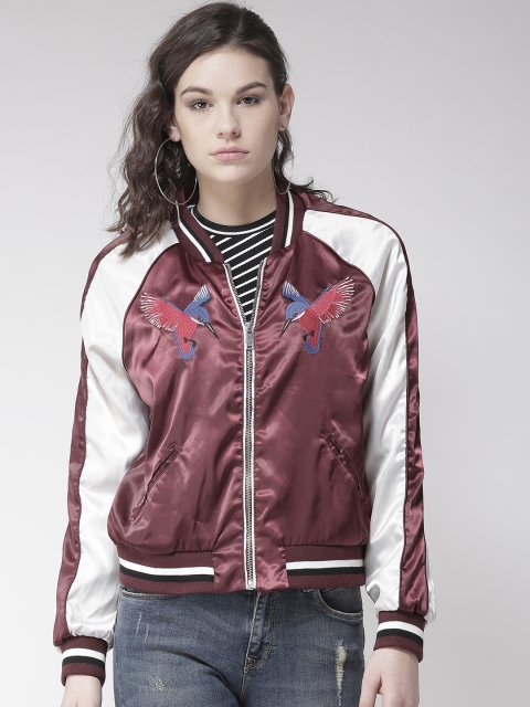 

Madame Women Burgundy Solid Bomber Jacket