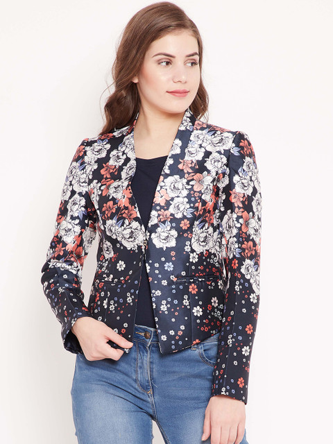 

Madame Navy & Off-White Floral Print Single-Breasted Blazer, Navy blue