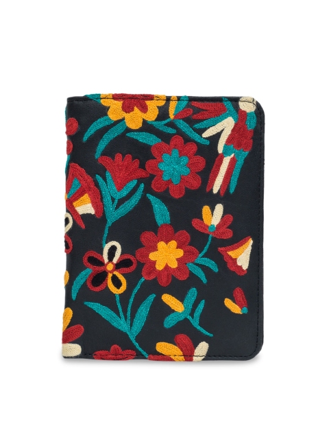 

Chumbak Women Navy Blue & Red Embroidered Passport Holder