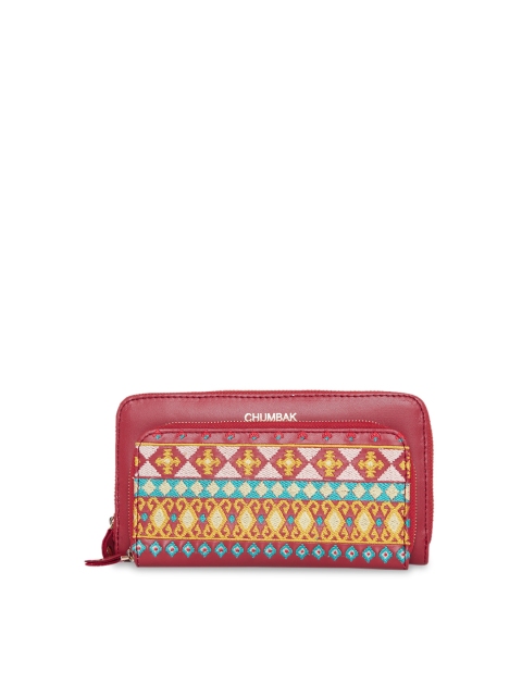 

Chumbak Women Red & Yellow Woven Design Zip Around Wallet