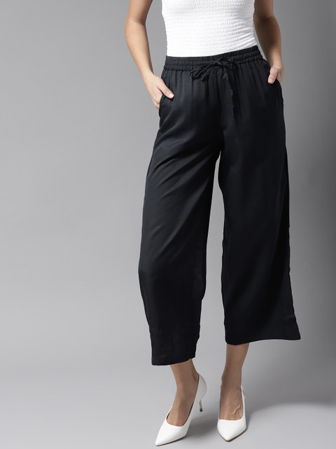

Moda Rapido Women Navy Blue Straight Solid Cropped Palazzos