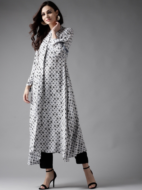 

Moda Rapido Women White & Grey Printed A-Line Kurta