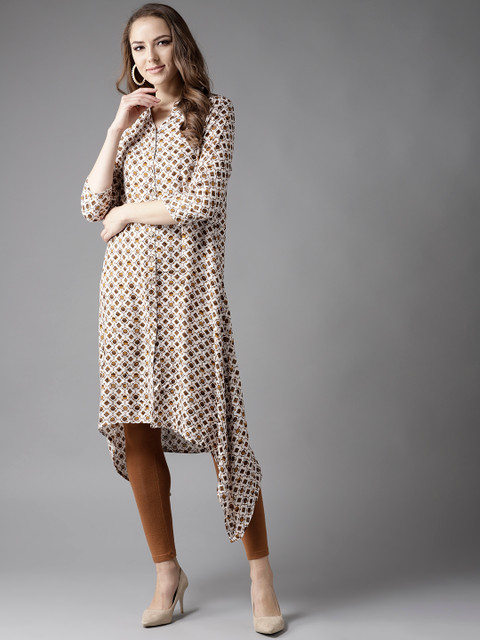 

Moda Rapido Women Beige & Brown Printed Asymmetric A-Line Kurta