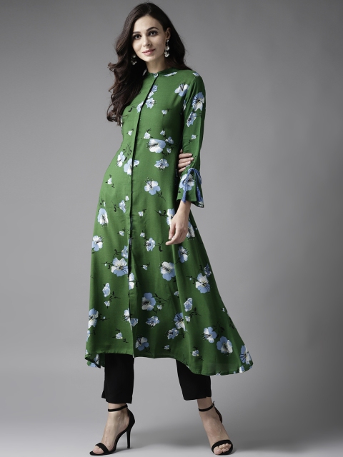 

Moda Rapido Women Green & Blue Printed A-Line Kurta